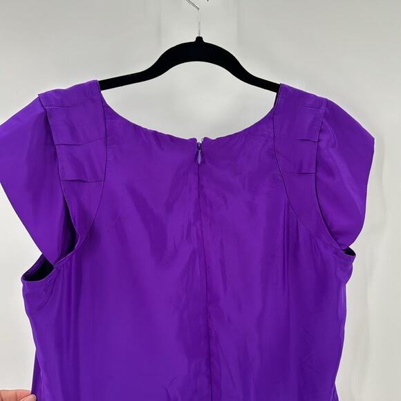 ASOS shimmer purple dropped waist cap sleeve side pockets mini dress versatile - Picture 4 of 10
